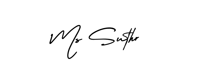 You should practise on your own different ways (AmerikaSignatureDemo-Regular) to write your name (Ms Suthr) in signature. don't let someone else do it for you. Ms Suthr signature style 3 images and pictures png