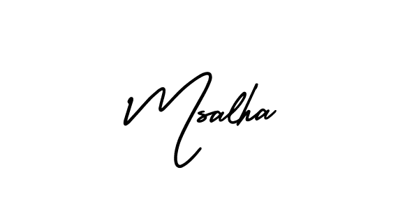 You should practise on your own different ways (AmerikaSignatureDemo-Regular) to write your name (Msalha) in signature. don't let someone else do it for you. Msalha signature style 3 images and pictures png