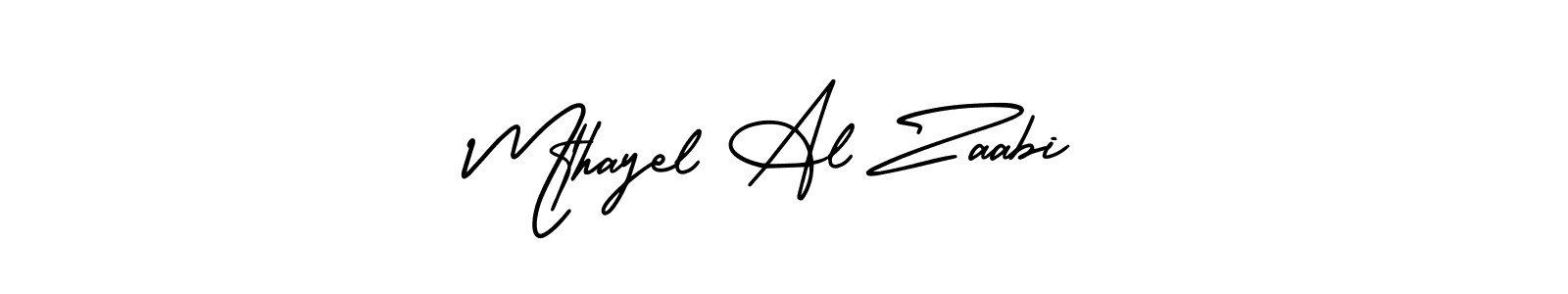 You should practise on your own different ways (AmerikaSignatureDemo-Regular) to write your name (Mthayel Al Zaabi) in signature. don't let someone else do it for you. Mthayel Al Zaabi signature style 3 images and pictures png