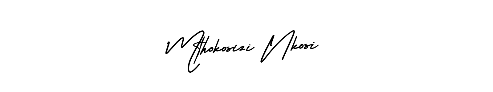 AmerikaSignatureDemo-Regular is a professional signature style that is perfect for those who want to add a touch of class to their signature. It is also a great choice for those who want to make their signature more unique. Get Mthokosizi Nkosi name to fancy signature for free. Mthokosizi Nkosi signature style 3 images and pictures png