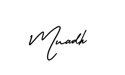 Use a signature maker to create a handwritten signature online. With this signature software, you can design (AmerikaSignatureDemo-Regular) your own signature for name Muadh. Muadh signature style 3 images and pictures png