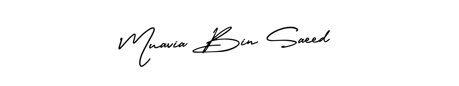 Make a short Muavia Bin Saeed signature style. Manage your documents anywhere anytime using AmerikaSignatureDemo-Regular. Create and add eSignatures, submit forms, share and send files easily. Muavia Bin Saeed signature style 3 images and pictures png