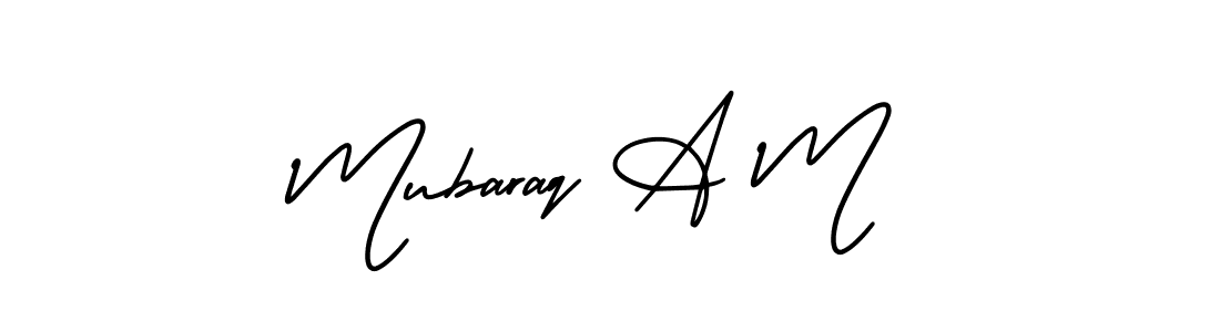 The best way (AmerikaSignatureDemo-Regular) to make a short signature is to pick only two or three words in your name. The name Mubaraq A M include a total of six letters. For converting this name. Mubaraq A M signature style 3 images and pictures png