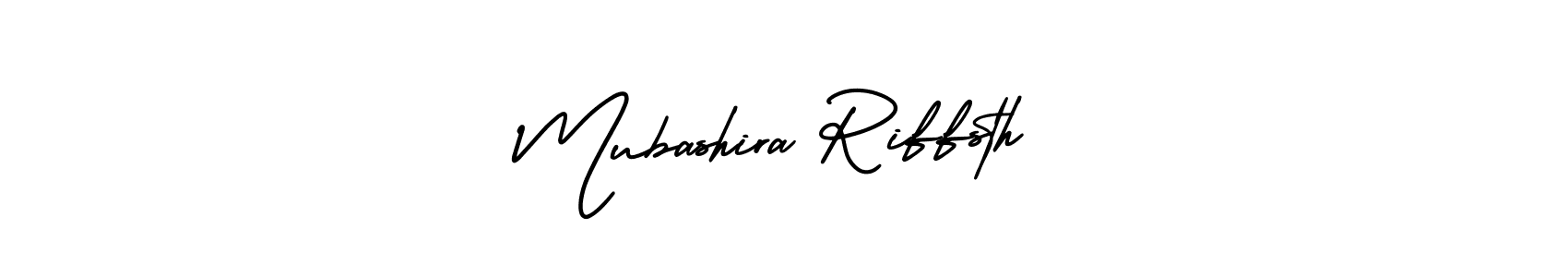 The best way (AmerikaSignatureDemo-Regular) to make a short signature is to pick only two or three words in your name. The name Mubashira Riffsth include a total of six letters. For converting this name. Mubashira Riffsth signature style 3 images and pictures png