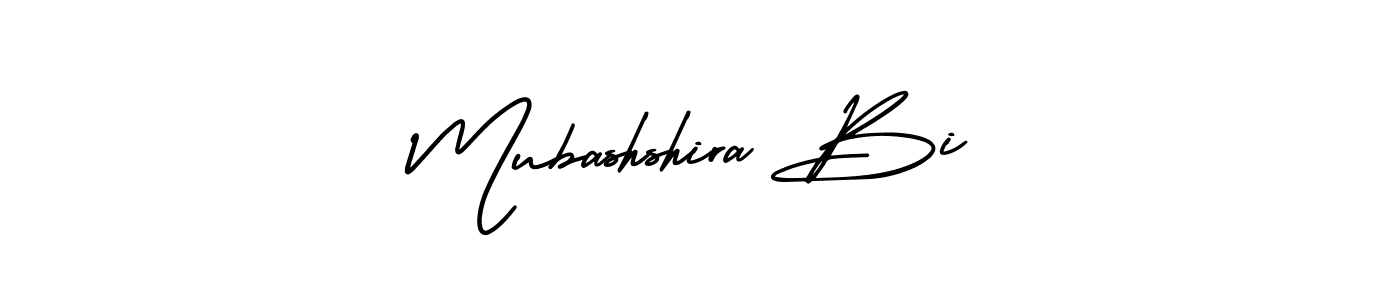 You should practise on your own different ways (AmerikaSignatureDemo-Regular) to write your name (Mubashshira Bi) in signature. don't let someone else do it for you. Mubashshira Bi signature style 3 images and pictures png
