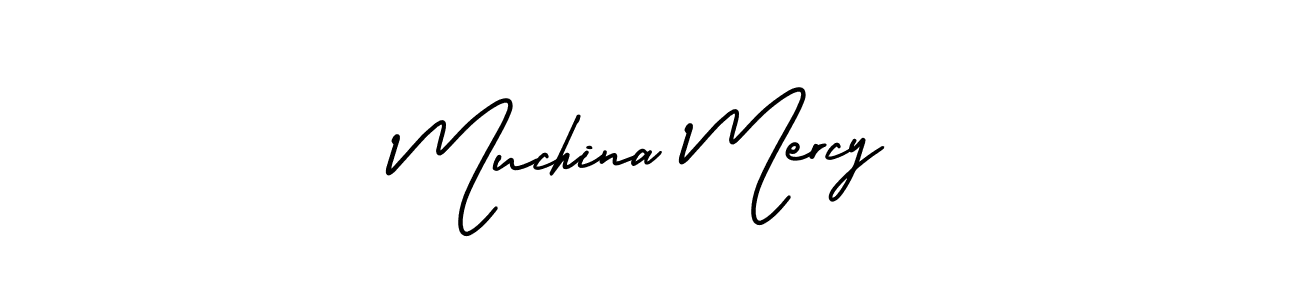 You should practise on your own different ways (AmerikaSignatureDemo-Regular) to write your name (Muchina Mercy) in signature. don't let someone else do it for you. Muchina Mercy signature style 3 images and pictures png