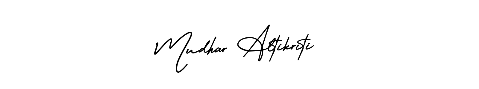 You should practise on your own different ways (AmerikaSignatureDemo-Regular) to write your name (Mudhar Altikriti) in signature. don't let someone else do it for you. Mudhar Altikriti signature style 3 images and pictures png