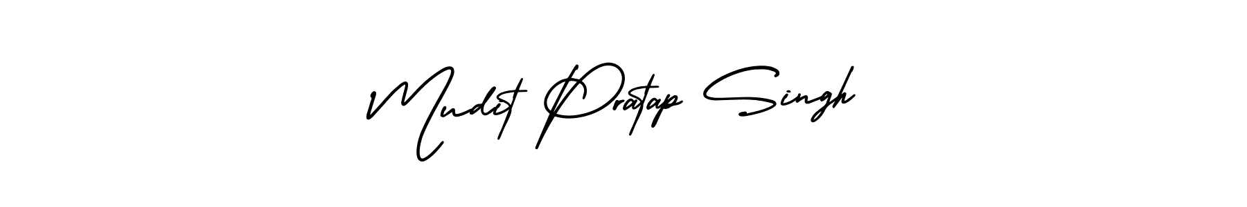 The best way (AmerikaSignatureDemo-Regular) to make a short signature is to pick only two or three words in your name. The name Mudit Pratap Singh include a total of six letters. For converting this name. Mudit Pratap Singh signature style 3 images and pictures png