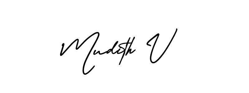 Mudith V stylish signature style. Best Handwritten Sign (AmerikaSignatureDemo-Regular) for my name. Handwritten Signature Collection Ideas for my name Mudith V. Mudith V signature style 3 images and pictures png