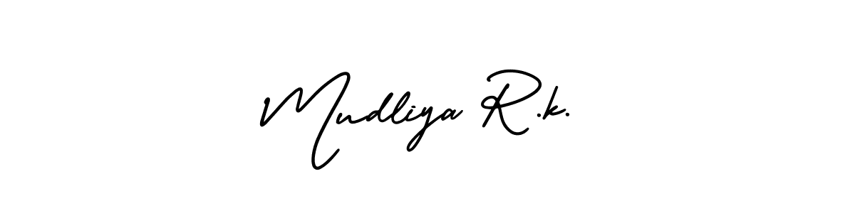 AmerikaSignatureDemo-Regular is a professional signature style that is perfect for those who want to add a touch of class to their signature. It is also a great choice for those who want to make their signature more unique. Get Mudliya R.k. name to fancy signature for free. Mudliya R.k. signature style 3 images and pictures png