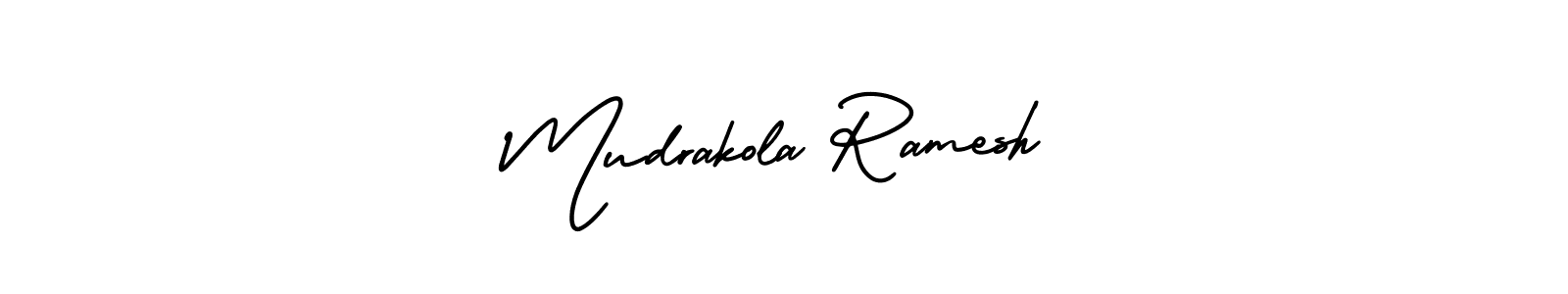 The best way (AmerikaSignatureDemo-Regular) to make a short signature is to pick only two or three words in your name. The name Mudrakola Ramesh include a total of six letters. For converting this name. Mudrakola Ramesh signature style 3 images and pictures png