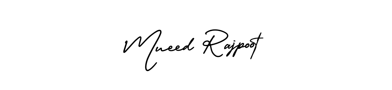 The best way (AmerikaSignatureDemo-Regular) to make a short signature is to pick only two or three words in your name. The name Mueed Rajpoot include a total of six letters. For converting this name. Mueed Rajpoot signature style 3 images and pictures png