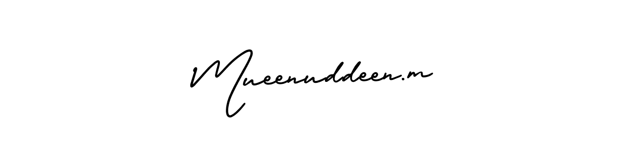 Also we have Mueenuddeen.m name is the best signature style. Create professional handwritten signature collection using AmerikaSignatureDemo-Regular autograph style. Mueenuddeen.m signature style 3 images and pictures png