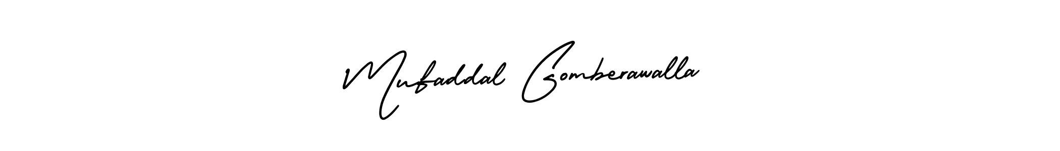 The best way (AmerikaSignatureDemo-Regular) to make a short signature is to pick only two or three words in your name. The name Mufaddal Gomberawalla include a total of six letters. For converting this name. Mufaddal Gomberawalla signature style 3 images and pictures png