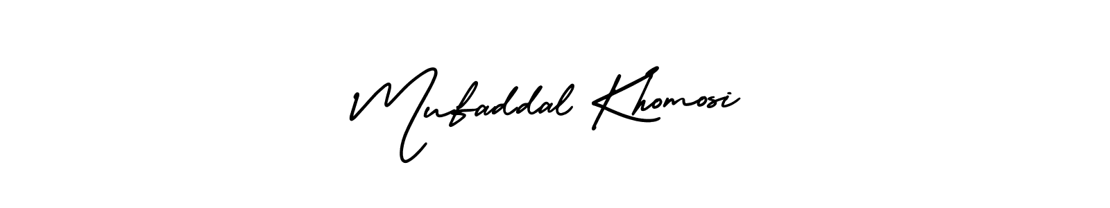 The best way (AmerikaSignatureDemo-Regular) to make a short signature is to pick only two or three words in your name. The name Mufaddal Khomosi include a total of six letters. For converting this name. Mufaddal Khomosi signature style 3 images and pictures png