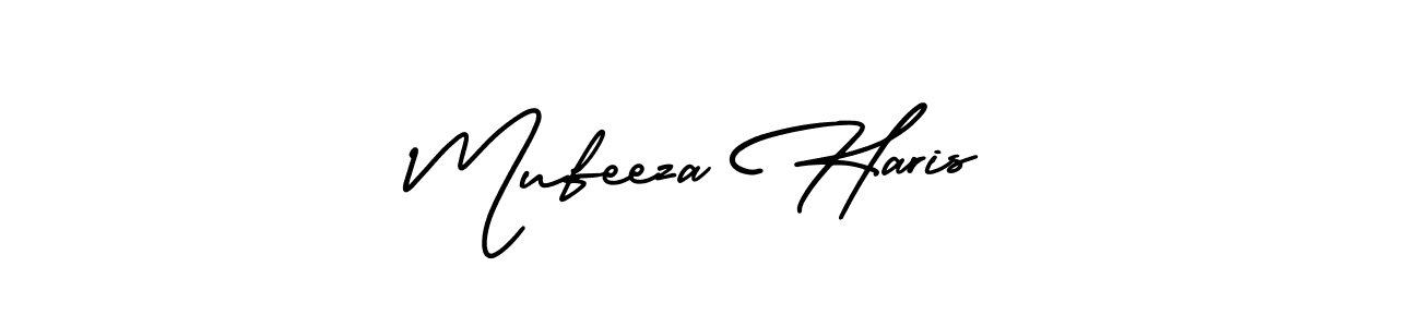 The best way (AmerikaSignatureDemo-Regular) to make a short signature is to pick only two or three words in your name. The name Mufeeza Haris include a total of six letters. For converting this name. Mufeeza Haris signature style 3 images and pictures png