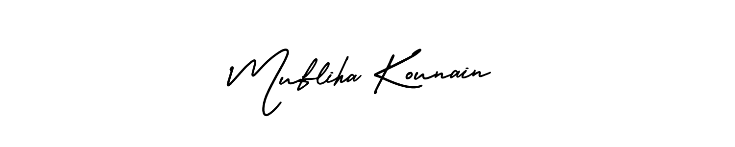 Also You can easily find your signature by using the search form. We will create Mufliha Kounain name handwritten signature images for you free of cost using AmerikaSignatureDemo-Regular sign style. Mufliha Kounain signature style 3 images and pictures png
