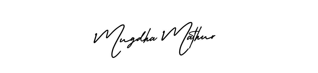 The best way (AmerikaSignatureDemo-Regular) to make a short signature is to pick only two or three words in your name. The name Mugdha Mathur include a total of six letters. For converting this name. Mugdha Mathur signature style 3 images and pictures png