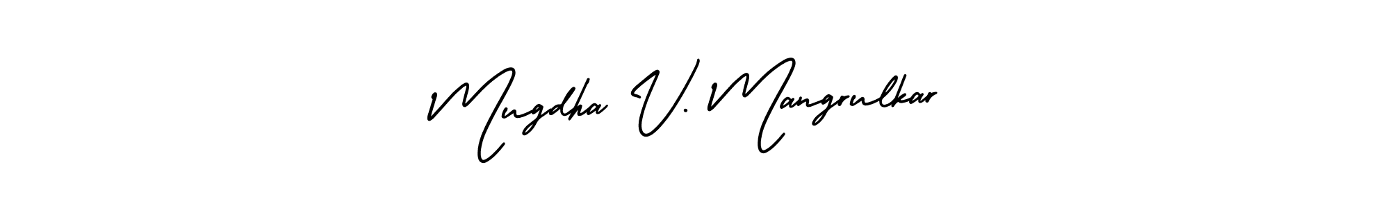 See photos of Mugdha V. Mangrulkar official signature by Spectra . Check more albums & portfolios. Read reviews & check more about AmerikaSignatureDemo-Regular font. Mugdha V. Mangrulkar signature style 3 images and pictures png