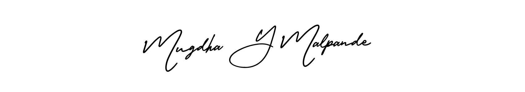 This is the best signature style for the Mugdha Y Malpande name. Also you like these signature font (AmerikaSignatureDemo-Regular). Mix name signature. Mugdha Y Malpande signature style 3 images and pictures png