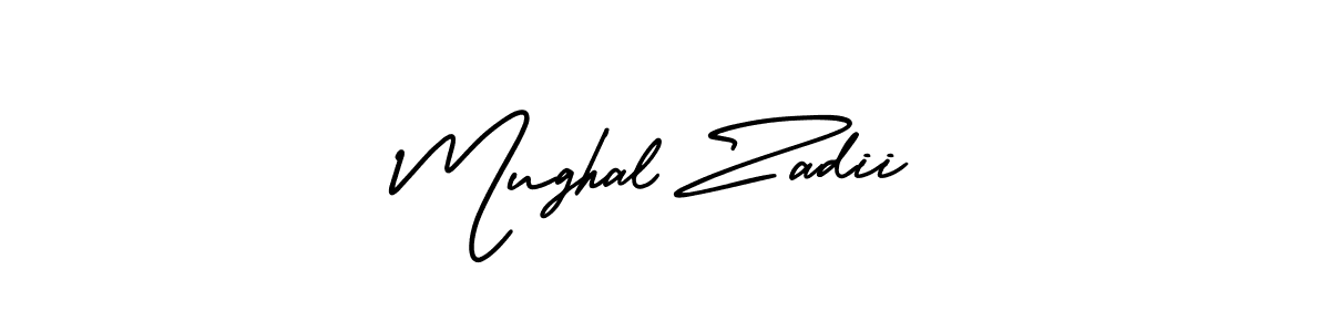 You should practise on your own different ways (AmerikaSignatureDemo-Regular) to write your name (Mughal Zadii) in signature. don't let someone else do it for you. Mughal Zadii signature style 3 images and pictures png