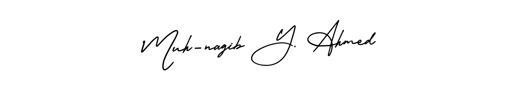 How to Draw Muh-nagib Y. Ahmed signature style? AmerikaSignatureDemo-Regular is a latest design signature styles for name Muh-nagib Y. Ahmed. Muh-nagib Y. Ahmed signature style 3 images and pictures png