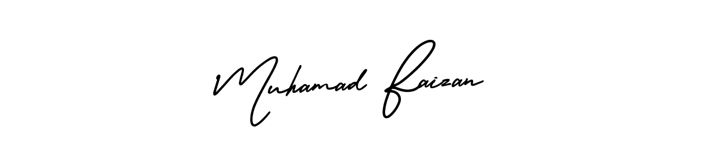 This is the best signature style for the Muhamad Faizan name. Also you like these signature font (AmerikaSignatureDemo-Regular). Mix name signature. Muhamad Faizan signature style 3 images and pictures png