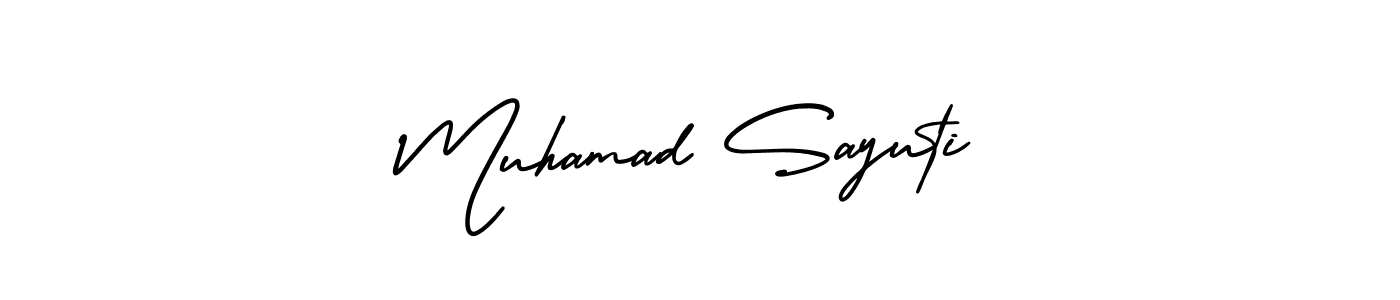 The best way (AmerikaSignatureDemo-Regular) to make a short signature is to pick only two or three words in your name. The name Muhamad Sayuti include a total of six letters. For converting this name. Muhamad Sayuti signature style 3 images and pictures png