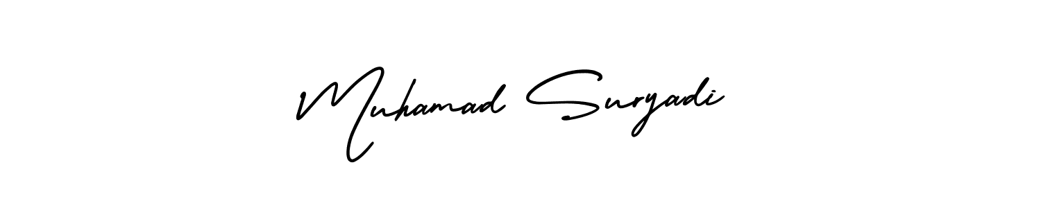 AmerikaSignatureDemo-Regular is a professional signature style that is perfect for those who want to add a touch of class to their signature. It is also a great choice for those who want to make their signature more unique. Get Muhamad Suryadi name to fancy signature for free. Muhamad Suryadi signature style 3 images and pictures png