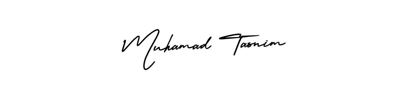 This is the best signature style for the Muhamad Tasnim name. Also you like these signature font (AmerikaSignatureDemo-Regular). Mix name signature. Muhamad Tasnim signature style 3 images and pictures png