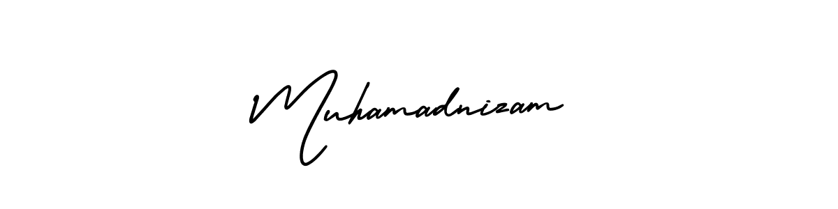 The best way (AmerikaSignatureDemo-Regular) to make a short signature is to pick only two or three words in your name. The name Muhamadnizam include a total of six letters. For converting this name. Muhamadnizam signature style 3 images and pictures png