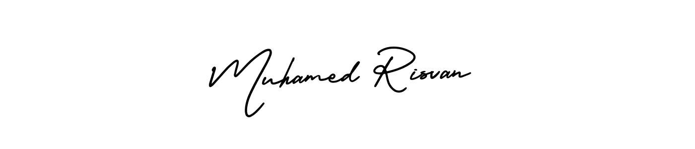This is the best signature style for the Muhamed Risvan name. Also you like these signature font (AmerikaSignatureDemo-Regular). Mix name signature. Muhamed Risvan signature style 3 images and pictures png