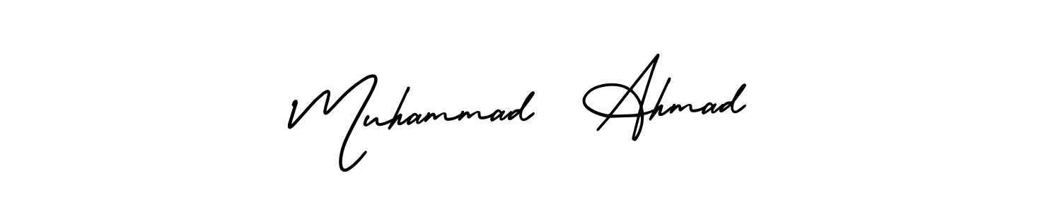 The best way (AmerikaSignatureDemo-Regular) to make a short signature is to pick only two or three words in your name. The name Muhammad  Ahmad include a total of six letters. For converting this name. Muhammad  Ahmad signature style 3 images and pictures png