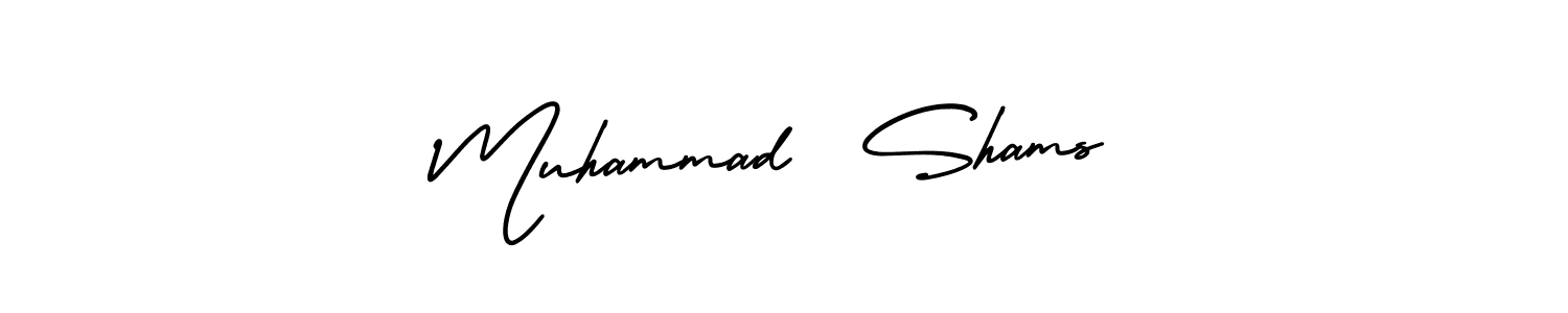 The best way (AmerikaSignatureDemo-Regular) to make a short signature is to pick only two or three words in your name. The name Muhammad  Shams include a total of six letters. For converting this name. Muhammad  Shams signature style 3 images and pictures png