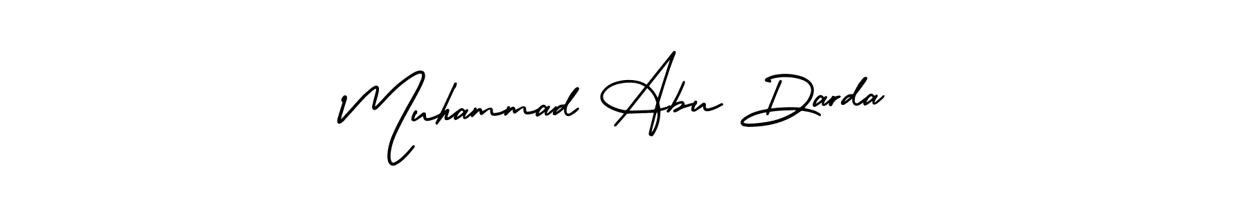 You should practise on your own different ways (AmerikaSignatureDemo-Regular) to write your name (Muhammad Abu Darda) in signature. don't let someone else do it for you. Muhammad Abu Darda signature style 3 images and pictures png