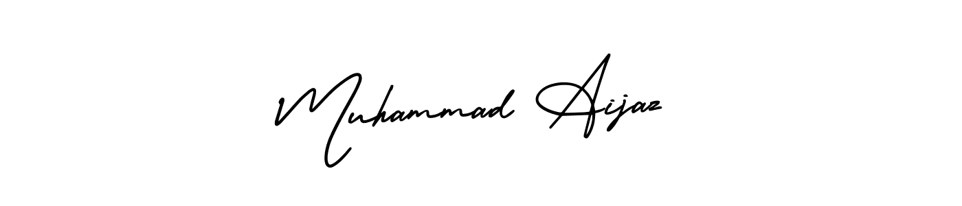 This is the best signature style for the Muhammad Aijaz name. Also you like these signature font (AmerikaSignatureDemo-Regular). Mix name signature. Muhammad Aijaz signature style 3 images and pictures png