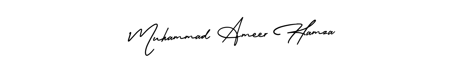 The best way (AmerikaSignatureDemo-Regular) to make a short signature is to pick only two or three words in your name. The name Muhammad Ameer Hamza include a total of six letters. For converting this name. Muhammad Ameer Hamza signature style 3 images and pictures png