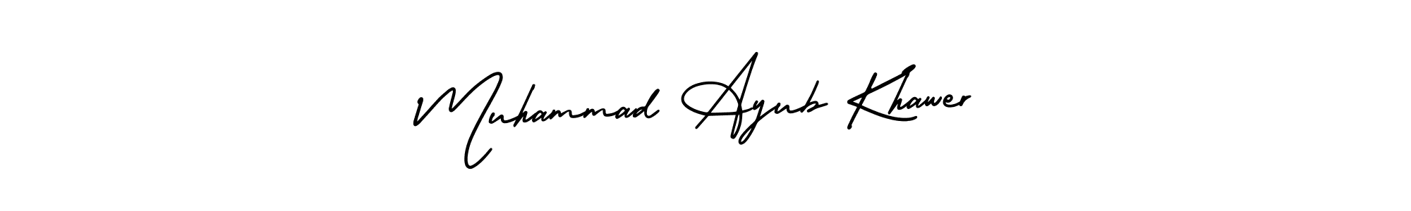 You should practise on your own different ways (AmerikaSignatureDemo-Regular) to write your name (Muhammad Ayub Khawer) in signature. don't let someone else do it for you. Muhammad Ayub Khawer signature style 3 images and pictures png