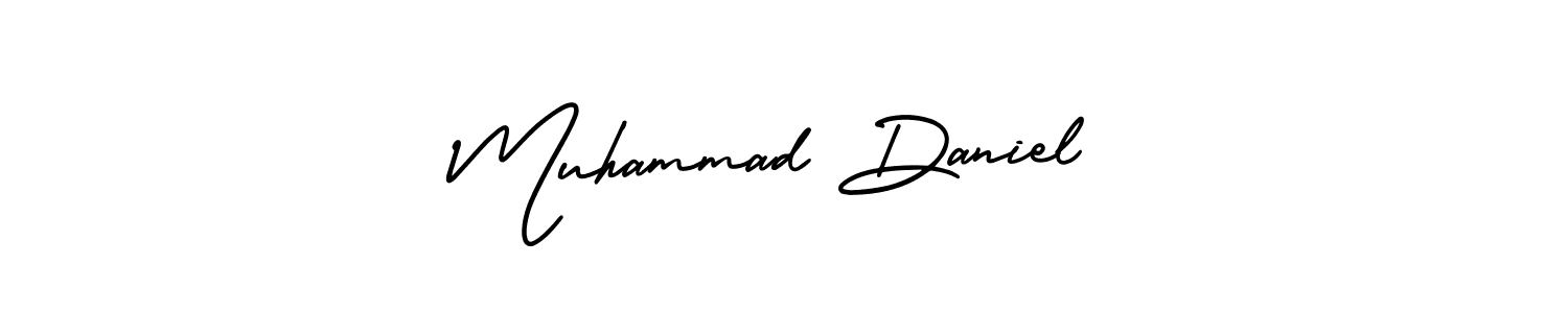 This is the best signature style for the Muhammad Daniel name. Also you like these signature font (AmerikaSignatureDemo-Regular). Mix name signature. Muhammad Daniel signature style 3 images and pictures png