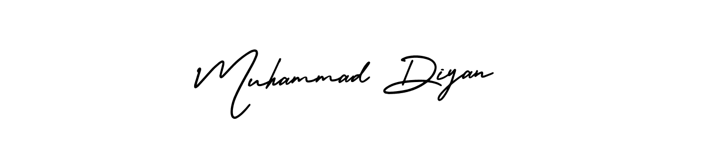 You should practise on your own different ways (AmerikaSignatureDemo-Regular) to write your name (Muhammad Diyan) in signature. don't let someone else do it for you. Muhammad Diyan signature style 3 images and pictures png