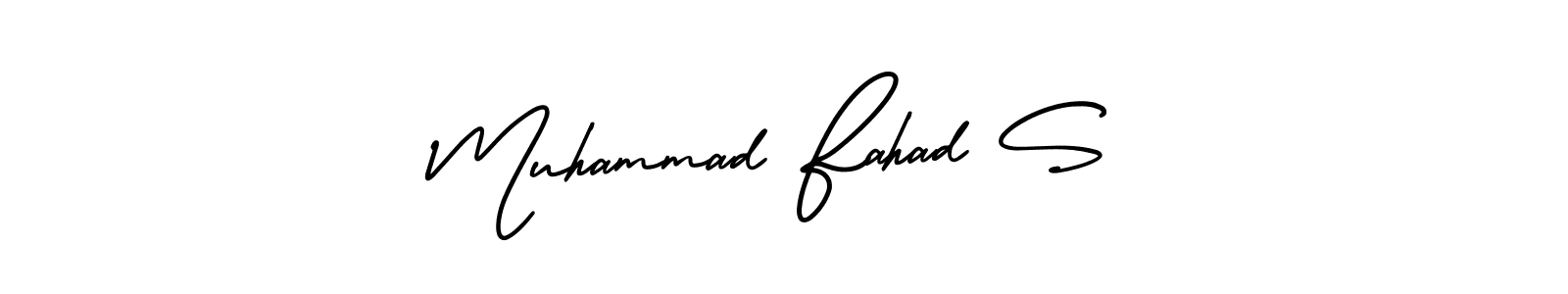 The best way (AmerikaSignatureDemo-Regular) to make a short signature is to pick only two or three words in your name. The name Muhammad Fahad S include a total of six letters. For converting this name. Muhammad Fahad S signature style 3 images and pictures png