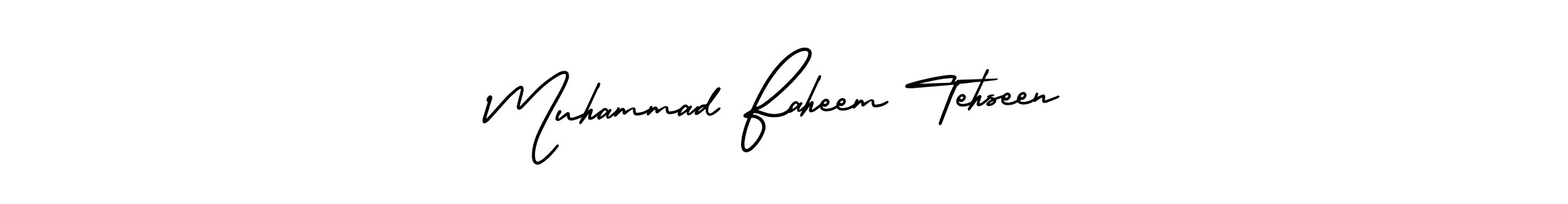 The best way (AmerikaSignatureDemo-Regular) to make a short signature is to pick only two or three words in your name. The name Muhammad Faheem Tehseen include a total of six letters. For converting this name. Muhammad Faheem Tehseen signature style 3 images and pictures png