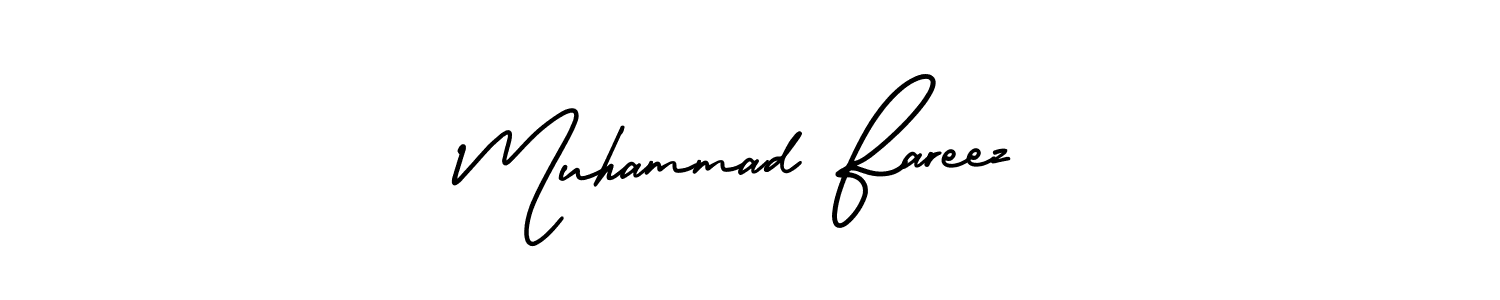 The best way (AmerikaSignatureDemo-Regular) to make a short signature is to pick only two or three words in your name. The name Muhammad Fareez include a total of six letters. For converting this name. Muhammad Fareez signature style 3 images and pictures png