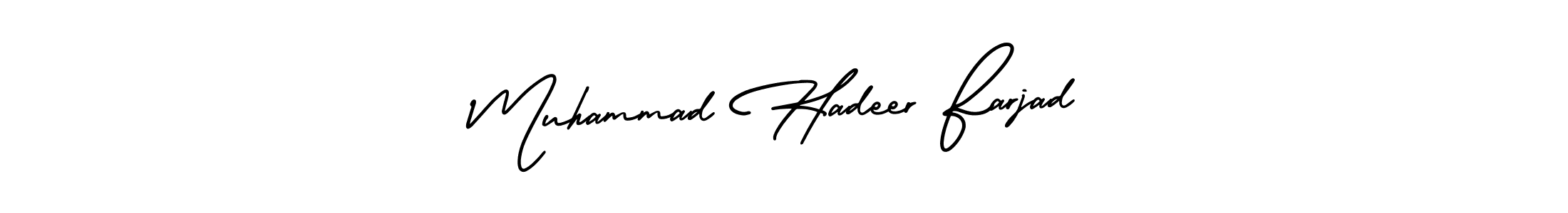 The best way (AmerikaSignatureDemo-Regular) to make a short signature is to pick only two or three words in your name. The name Muhammad Hadeer Farjad include a total of six letters. For converting this name. Muhammad Hadeer Farjad signature style 3 images and pictures png