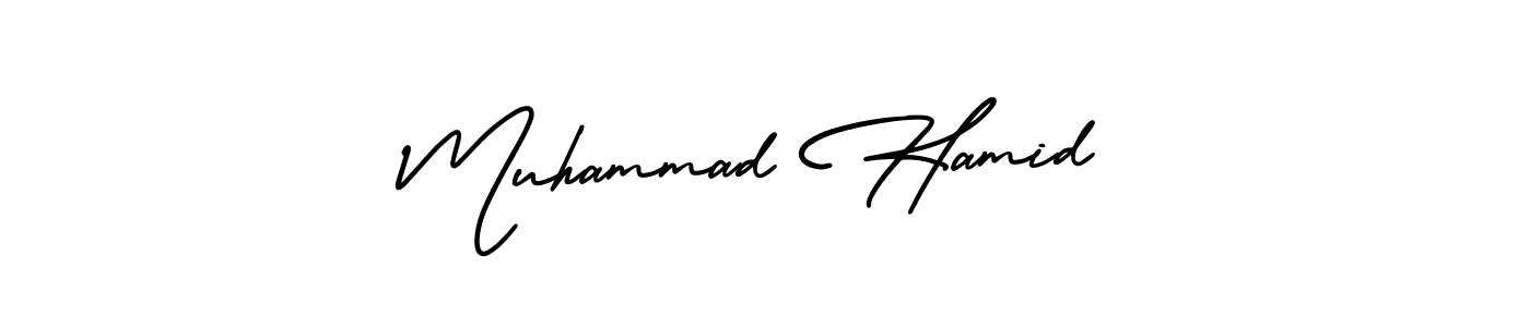 You should practise on your own different ways (AmerikaSignatureDemo-Regular) to write your name (Muhammad Hamid) in signature. don't let someone else do it for you. Muhammad Hamid signature style 3 images and pictures png