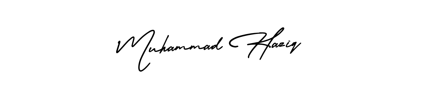 Use a signature maker to create a handwritten signature online. With this signature software, you can design (AmerikaSignatureDemo-Regular) your own signature for name Muhammad Haziq. Muhammad Haziq signature style 3 images and pictures png