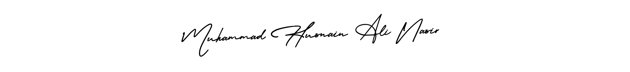 You should practise on your own different ways (AmerikaSignatureDemo-Regular) to write your name (Muhammad Husnain Ali Nasir) in signature. don't let someone else do it for you. Muhammad Husnain Ali Nasir signature style 3 images and pictures png