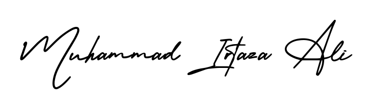 Looking for an artistic signature for Muhammad Irtaza Ali? The AmerikaSignatureDemo-Regular calligraphy style gives a sophisticated flow suitable for business cards and emails. Muhammad Irtaza Ali signature style 3 images and pictures png