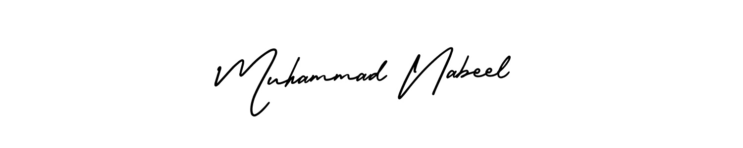 This is the best signature style for the Muhammad Nabeel name. Also you like these signature font (AmerikaSignatureDemo-Regular). Mix name signature. Muhammad Nabeel signature style 3 images and pictures png