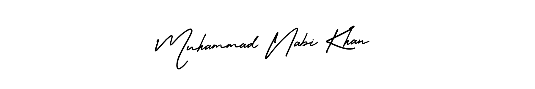 The best way (AmerikaSignatureDemo-Regular) to make a short signature is to pick only two or three words in your name. The name Muhammad Nabi Khan include a total of six letters. For converting this name. Muhammad Nabi Khan signature style 3 images and pictures png